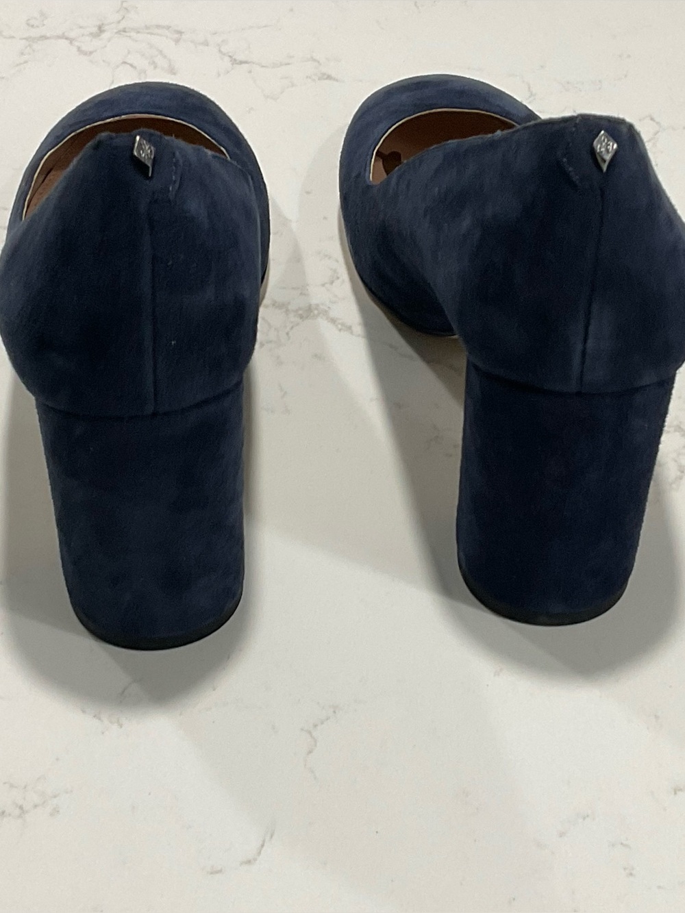 Sam Edelman Junie Navy Suede Block Heel Pumps Size 8 Round Toe 3” Heel - Picture 4 of 6